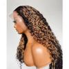 180 Density Highlight Brazilian Human Hair Ombre Blonde 13X4 HD Transparent Lace Front Wigs Water Wave HD Glueless Lace Frontal Wigs with Bleached Knots for Women Curly Human Hair Wig Pre Plucked view 2
