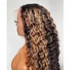 180 Density Highlight Brazilian Human Hair Ombre Blonde 13X4 HD Transparent Lace Front Wigs Water Wave HD Glueless Lace Frontal Wigs with Bleached Knots for Women Curly Human Hair Wig Pre Plucked view 3