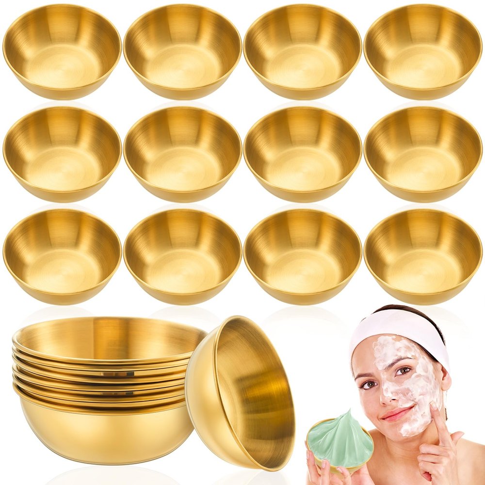 Teenyyou 12 Pcs 3.23 in Face Mask Mixing Bowl, Stainless Steel, Gold