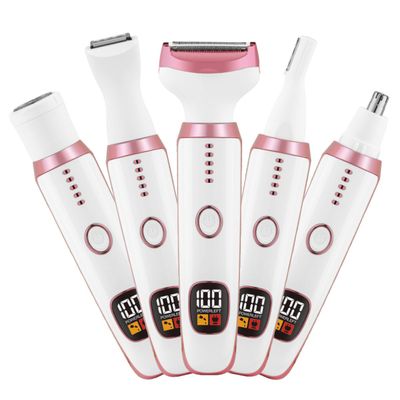 Electric Razors for Women, Bikini Trimmer for Women 5 in 1 Body Shaver for Nose Hair Face Eyebrow Arms Legs Armpit Underarm Pubic Area, Replaceable Lady Facial Razor Painless USB Charge Female Gift