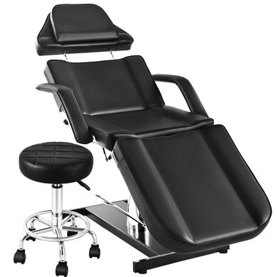 KIIUMI Facial Tattoo Chair for Client, Hydraulic Esthetician Lash Bed with Rolling Stool, 360 Swivel Adjustable Headrest Tattoo Artist Massage Table Beauty Salon Spa Equipment, Black