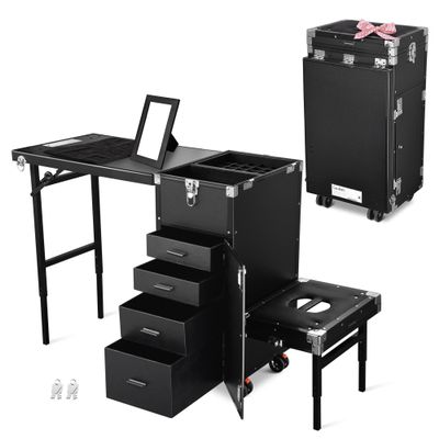 BYOOTIQUE Portable Nail Tech Desk with Drawers Pedicure Stool Beauty Salon Manicure Desk Station on Wheels Rolling Cosmetic Case for Manicurist Makeup Artist Esthetician Barbershop Hairstylist
