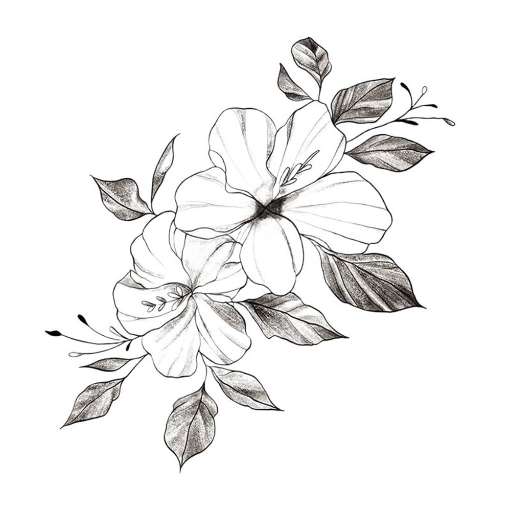 12pcs Plain Flower Tattoo Stickers Waterproof Female Long-Lasting Dark Black Clavicle Arm Tattoo Large Pattern