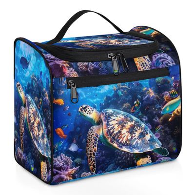 YPPAHHHH Ocean Turtle Travel Toiletry Bag for Women Men, Tropical Coral Fishs Makeup Bag Cosmetic Case Hanging Dopp Kit Large Organizer Bag for Toiletries Accessories