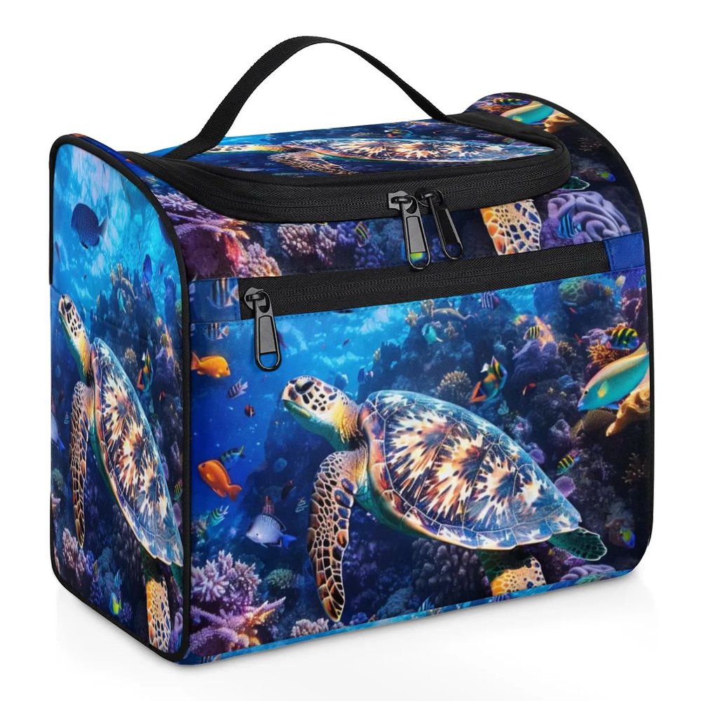YPPAHHHH Ocean Turtle Travel Toiletry Bag for Women Men, Tropical Coral Fishs Makeup Bag Cosmetic Case Hanging Dopp Kit Large Organizer Bag for Toiletries Accessories