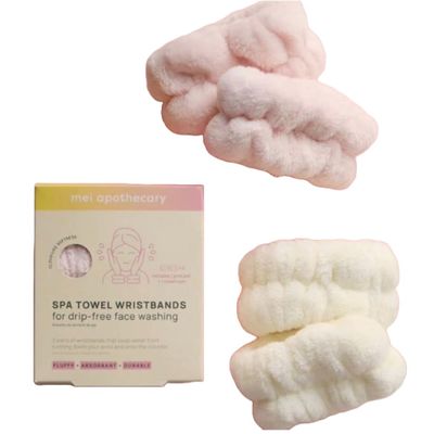 Mei Apothecary 2 Pairs Skincare Wristbands, Wrist Bands for Washing Face, Drip-Free Spa Makeup Wristbands, Pink & White