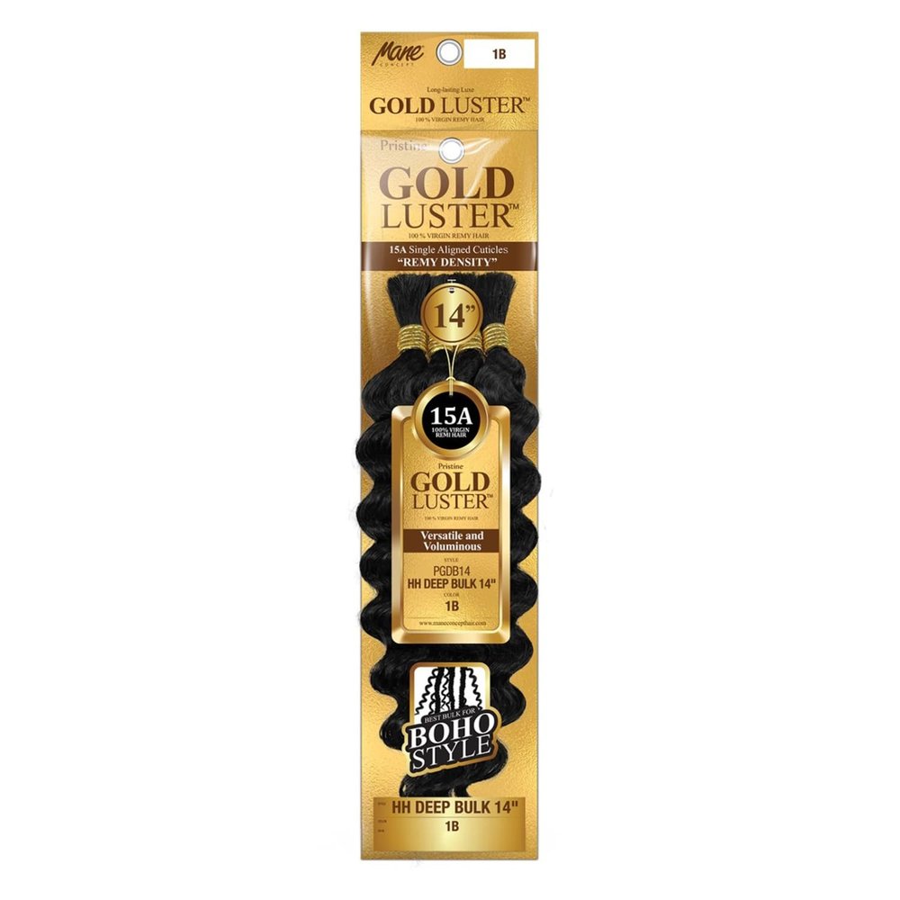 Mane Concept Unprocessed Human Hair Braids Pristine Gold Luster PGDB14 HH Deep Bulk 14" (Off Black 1B)
