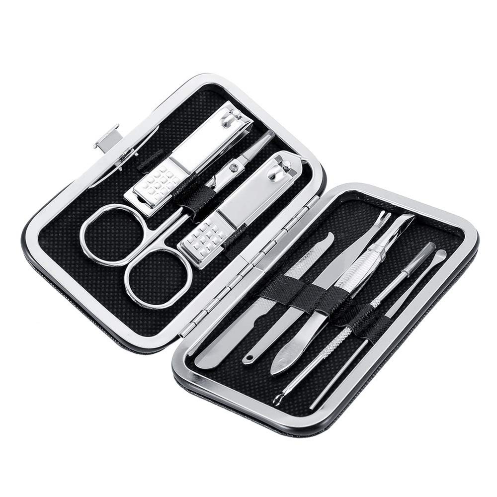 8pcs Stainless Steel Nail Clipper Kit, Professional Portable Nail Care Kit Nail Manicure Kit Nail Grooming Kit Ingrown Toenail Removal Kit for Fingers and Toes (Blcak)