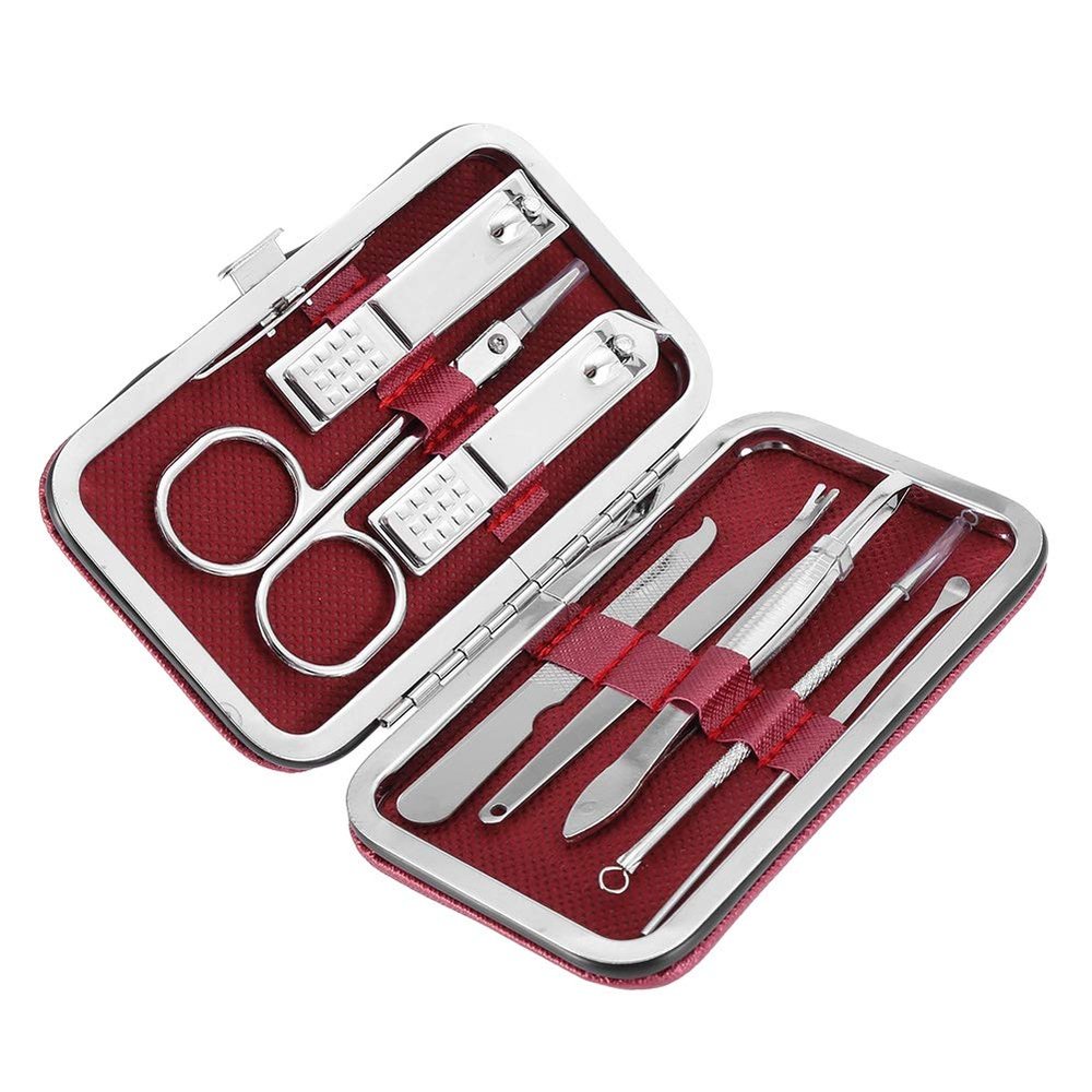 8pcs Stainless Steel Nail Clipper Kit, Professional Portable Nail Care Kit Nail Manicure Kit Nail Grooming Kit Ingrown Toenail Removal Kit for Fingers and Toes (Red)