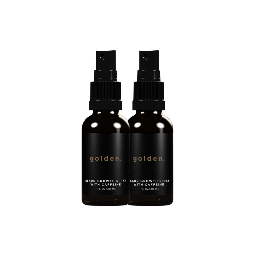 Golden Grooming Beard Growth Spray | Boost Beard Growth, Thickness & Strength | Natural Formula with Biotin & Vitamin E | Specifically Crafted for Coarse & Curly Beards (2-Pack)