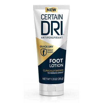 Certain Dri Antiperspirant Foot Lotion, 24-Hour Sweat & Odor Protection, Quick-Drying & Non-Sticky Formula, Dermatologist-Tested, Doctor-Recommended, 1.3 oz