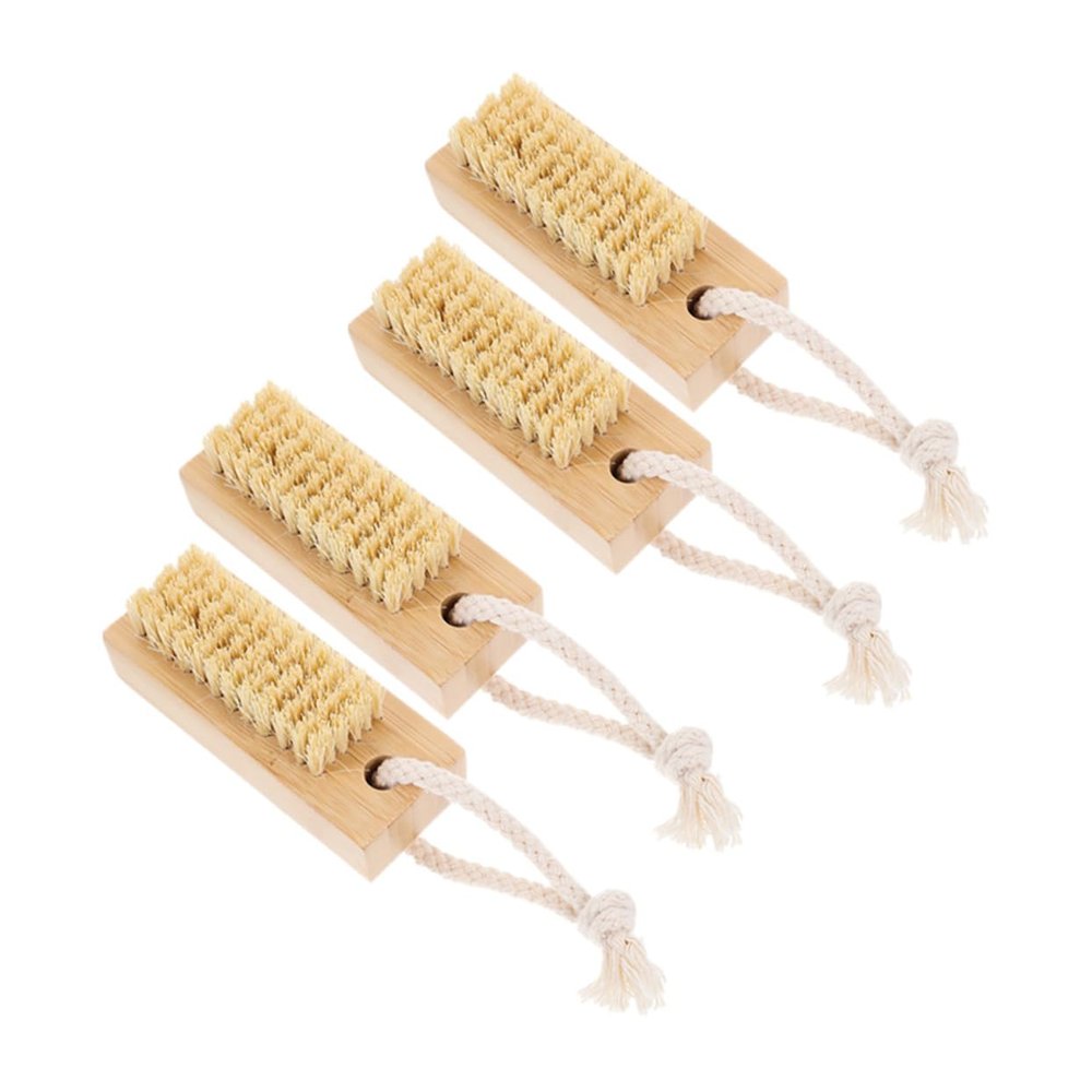 HAPINARY 4pcs Portable Nail Brush Bamboo Sisal Nail Cleaning Brush for Fingernails Toenails