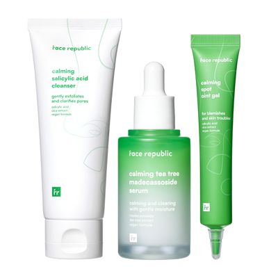 Face Republic Acne Clearing - Calming Acne Salicylic Cleanser + Calming Blemish Madecassoside Serum + Calming Spot Oint Gel | For Oily, Acne skin, Korean skin care