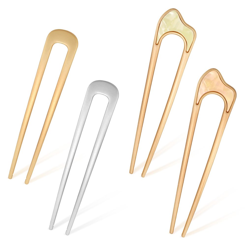 4pcs U Shaped Hair Pins, Metal French Hair Pins Hair Sticks for Buns Hair Pin Gold French Bobby Pins Silver French Pins Thick Hair Fork Accessories for Women
