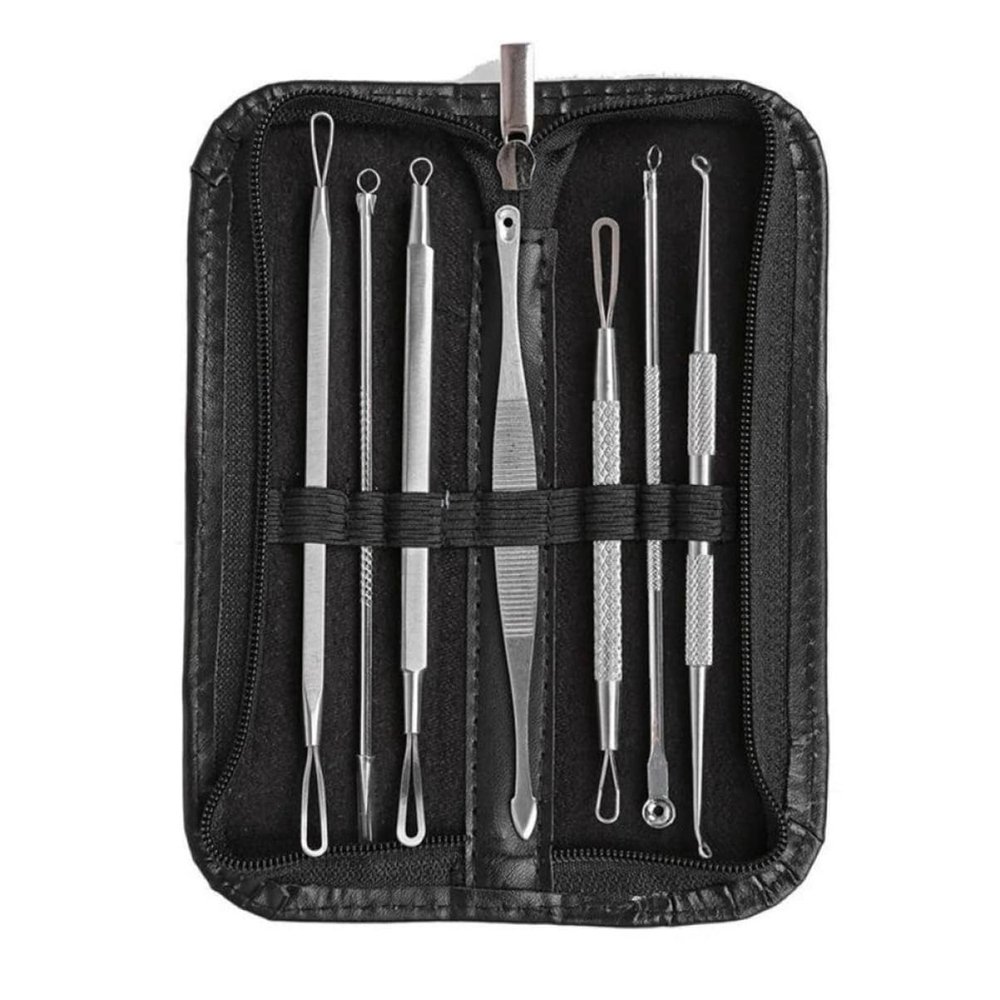 HONMEET 7pcs Comedone Extractor Tool Kit for Blackhead Removal Professional Facial Blemish Remover and Spoon Tips Pimple and Treatment
