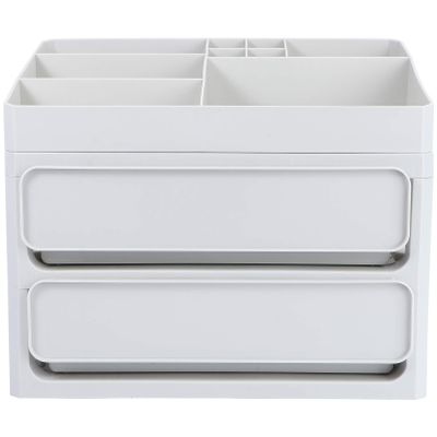 IWOWHERO Multifunctional Plastic Cosmetics Organizer with Layers Space-saving Makeup Storage Box for Sundries and Brushes for Vanity and Home Easy to Use and Clean