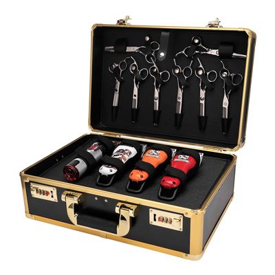 Barber Case 8 Clippers Sliding Tray, Profesional Barbers Briefcase Tool Case, Barber Cases for Clippers and Supplies, Hair Scissors Trimmer Organizer, Salon Hair Grooming Hard Travel Suitcase(Golden)