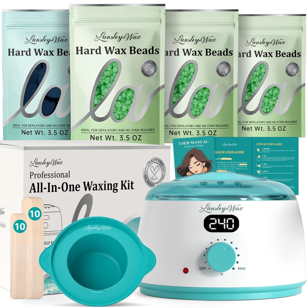LANSLEYWAX Digital Waxing Kit for Women Men, Wax Warmer for Hair Removal with Silicone Pot, Hard Wax Kit, Waxing Machine for Sensitive Skin Brazilian Bikini Leg Eyebrow Full Body Home Use