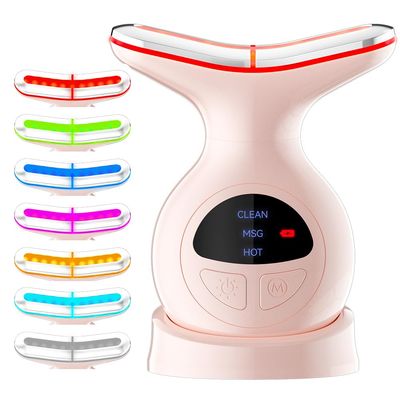 7- in- 1 Facial Massager, Neck Face Massager with Vibration and Thermals, Face Sculpting Tool for Skin Care, Pink