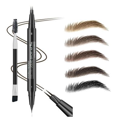 5 Shades Eyebrow Pen, Duo Brow Microfilling Fork-Tips & Precise Tip, Natural Eyebrow Makeup Set with Spoolie Brush (#1 Soft Brown)