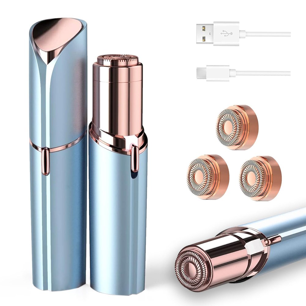 Facial Hair Removal for Women, Face Razors for Women's Electric, Rechargeable Women Mustache Remover with 3 Replacement Heads