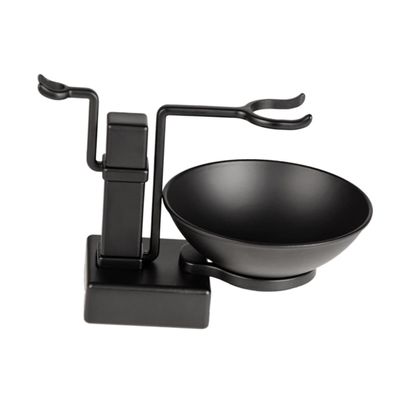 Outanaya 2pcs Shaving Brush Holder Set Metal Shaving Bowl and Stand Resistant Black for Men Grooming Essentials