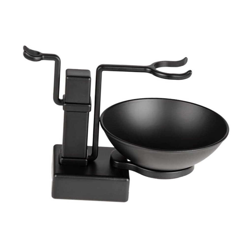 Outanaya 2pcs Shaving Brush Holder Set Metal Shaving Bowl and Stand Resistant Black for Men Grooming Essentials