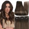 Full Shine Clip in Hair Extensions 3 Pcs 60 G Balayage Dark Brown Ombre Ash Brown Human Hair Extensions Clip ins 14 Inch view 1