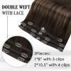 Full Shine Clip in Hair Extensions 3 Pcs 60 G Balayage Dark Brown Ombre Ash Brown Human Hair Extensions Clip ins 14 Inch view 3