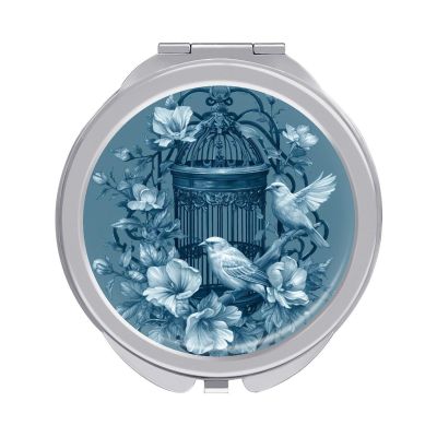 DuduYH Birds and Flowers Surround The Birdcage Compact Mirror Vintage Women Pocket Mirror,Girls Small Mirror for Purse, Portable Travel Makeup Mini Mirror 1x/2x Magnifying Compact Mirror