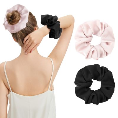 2PCS 100% Mulberry Silk Scrunchies for Women, Oversized XL Hair Tie for Sleeping, Curly Thick or Thin Hair, No Damage Soft Silk Hair Accessory