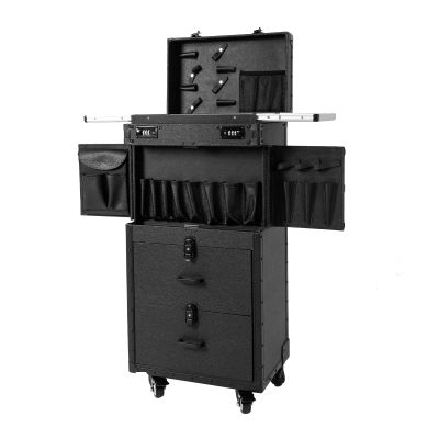 BANLICALI Makeup Rolling Train Case Lockable Makeup Train Case with Hair Dryer Holder, Large Storage Cosmetic Trolley, Black Cosmetic Luggage Travel Organizer Tool Box for Stylist Beauty Salon