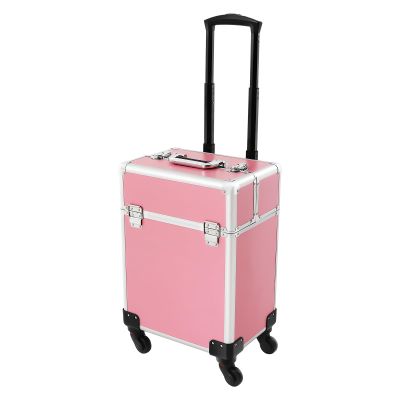 Cosmetic Case Trolley with Locks,Professional Rolling Makeup Train Case with Drawers, Large Cosmetic Trolley Cosmetics Storage Organizer for Travel Makeup/Nail Art/Hair Styling, Black/Pink (Pink)