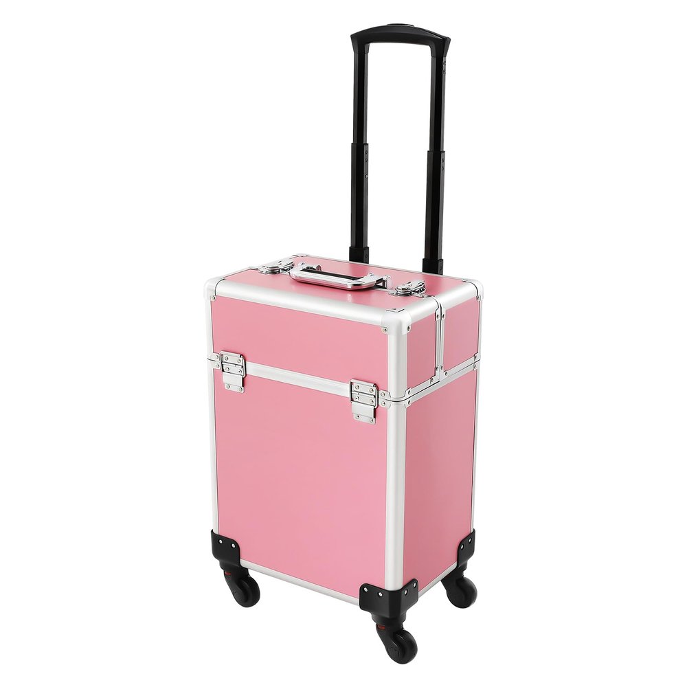 Cosmetic Case Trolley with Locks,Professional Rolling Makeup Train Case with Drawers, Large Cosmetic Trolley Cosmetics Storage Organizer for Travel Makeup/Nail Art/Hair Styling, Black/Pink (Pink)