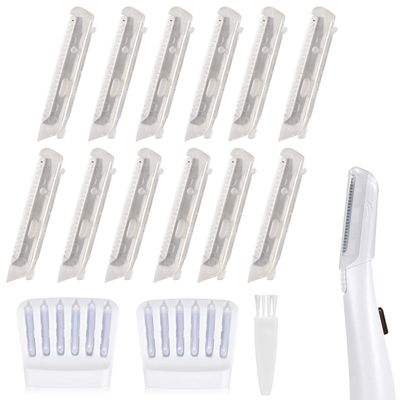 12 Pack Replacement Heads for Finishing Touch Flawless Dermaplane Glo Facial Exfoliation Tool, Replacement Blades for Flawless Dermaplane Glo Razor- Include Replace Tray + Clean Brush