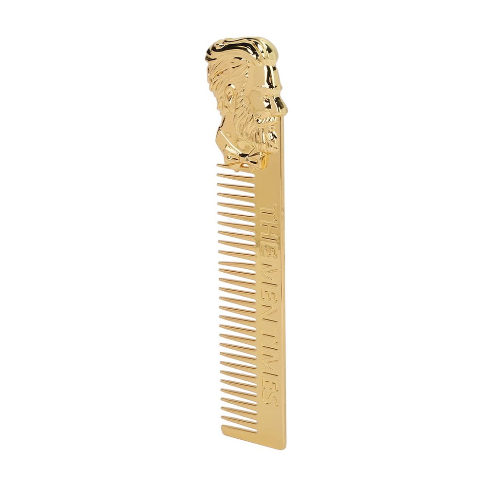 Akozon Mens Beard Comb, Stainless Steel Beard Styling Comb, Unique Three Dimensional Portrait Shape for Hair Care, Pocket-Friendly Mustache Comb for Travel and Daily Use (Gold)