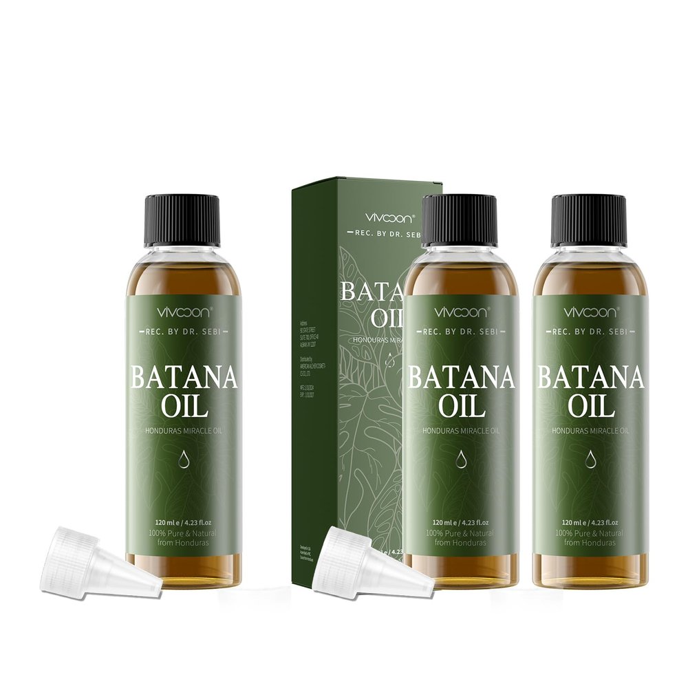 3 Pcs Batana Oil for Hair Growth, 100% Pure & Natural Raw Batana, Dr. Sebi Oil from Honduras, Care for Hair, Scalp & Skin, 3 Bottle with 6 Caps