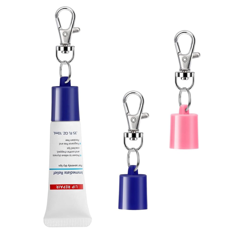 Keychain Cap Compatible with Aquaphor 0.35 oz Lip Repair, Portable Holder Keychain Cap Compatible with Aquaphor Lip Balm (Blue+Pink)