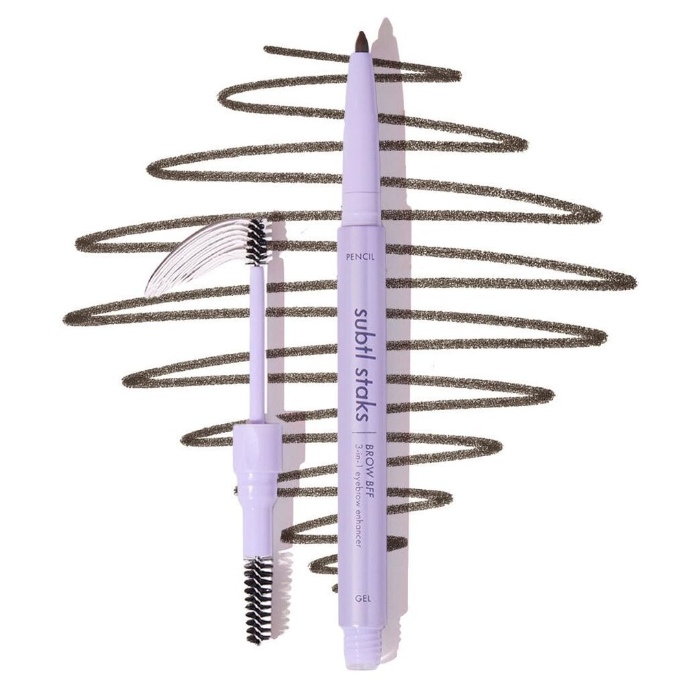 3-in-1 Brow Pencil - Vegan, Smudge-Proof, with Spoolie Brush and Clear Gel - Best Eyebrow Pencil for Fluffing, Filling, and Setting Brows, Black