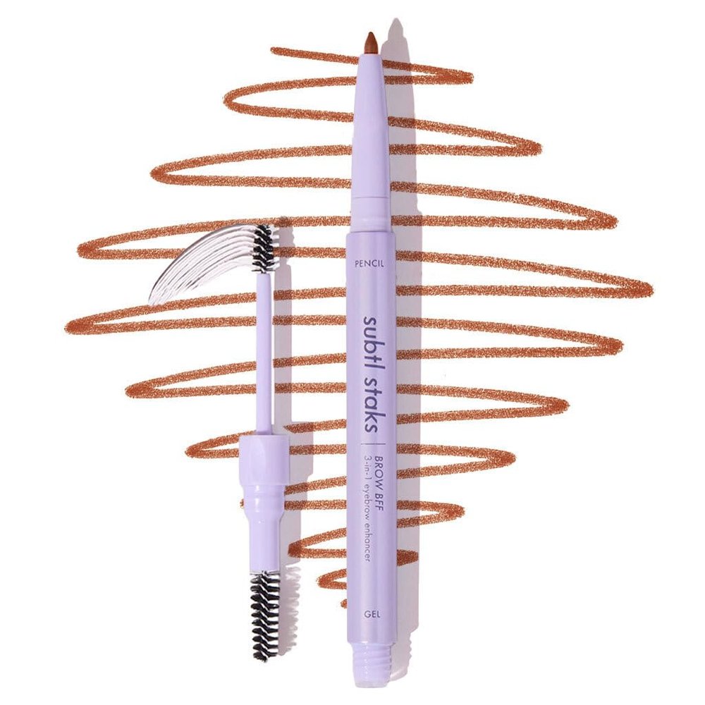 3-in-1 Brow Pencil Subtl Staks- Vegan, Smudge-Proof, with Spoolie Brush and Clear Gel - Best Eyebrow Pencil for Fluffing, Filling, and Setting Brows, Auburn