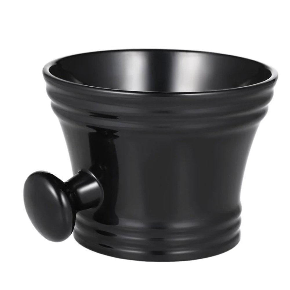 FRCOLOR Plastic Shaving Soap Bowl for Men Black Shaving Mug with Round Handle for Easy Lathering and Face Care Portable Design