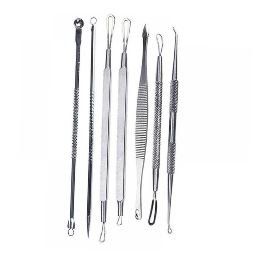 Beatifufu 7pcs Tool Kit Comedone Extractor Set for Blemish Removal Face Includes Spoon and Spade Tips for Skin Care