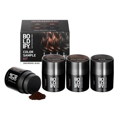 Boldify Hair Fibers Color Sample Kit - Fill In Thinning and Fine Hair for an Instantly Fuller, Thicker Look - 14 Shades for Women & Men - Dark Browns + Black
