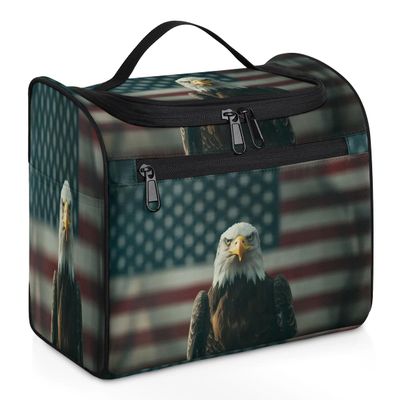 Ourtheme Eagle American Flag Travel Toiletry Bag for Women Men Large Capacity Hanging Makeup Bag Dopp Kit Shaving Bag for Toiletries Cosmetics Organizer