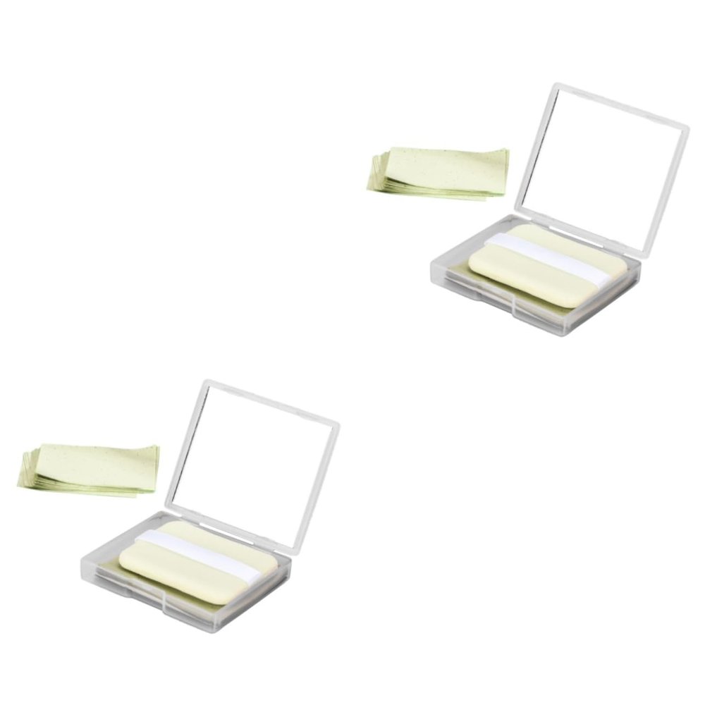 Outanaya 2sets Portable Tea Oil Absorbing Sheets Mirror Case Face Oil Control Tissues for Oily Skin Replacement Blotting Papers Convenient Makeup Essential for Men Women