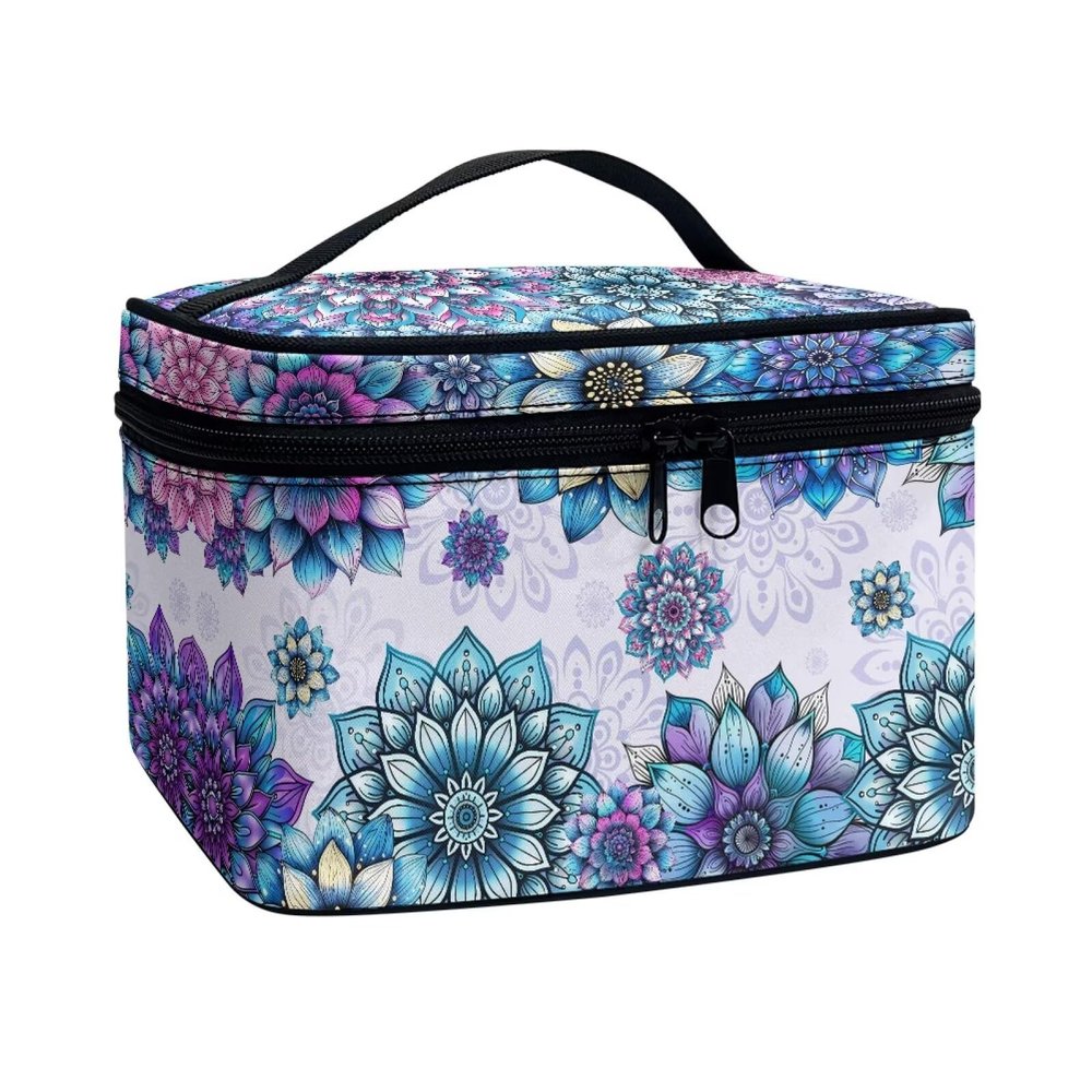 doginthehole Makeup Bag for Women Purple Boho Blossom Large Travel Cosmetic Case Girls' Make Up Organizer