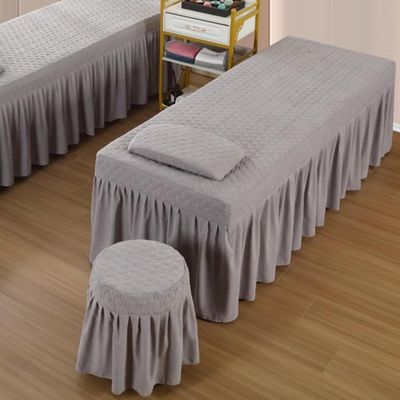 LDLCYCN Massage Table Skirt with Elastic Band Beauty Salon Massage Table Bed Sheet with Skirt Spa Bed Cover Soft Massage Table Sheet Cover with Face Breath Hole Washable,Grey,70x185cm(S)