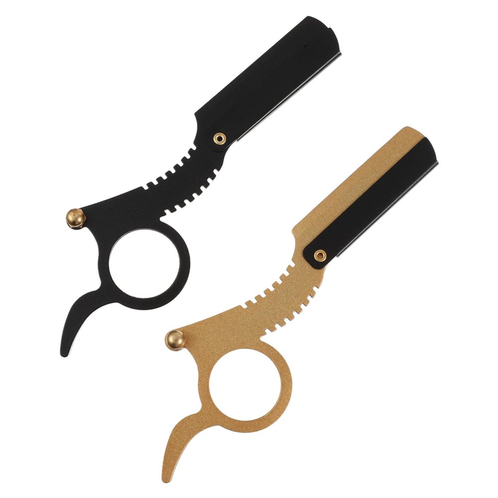 Baluue 2pcs Manual Barber Razor Finger Shaver for Beard and Eyebrow Grooming Black Gold Portable Long- Cutting Tool