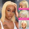 wigs 613 Blonde Bob Wig Short Straight Wig Pre Plucked T Part Lace Human Hair Wigs with Baby Hair Brazilian Hair 8-16" HD Transparent Straight Bob Wig best human hair wigs(150% 13x1 Bob Wig,12inches) view 4