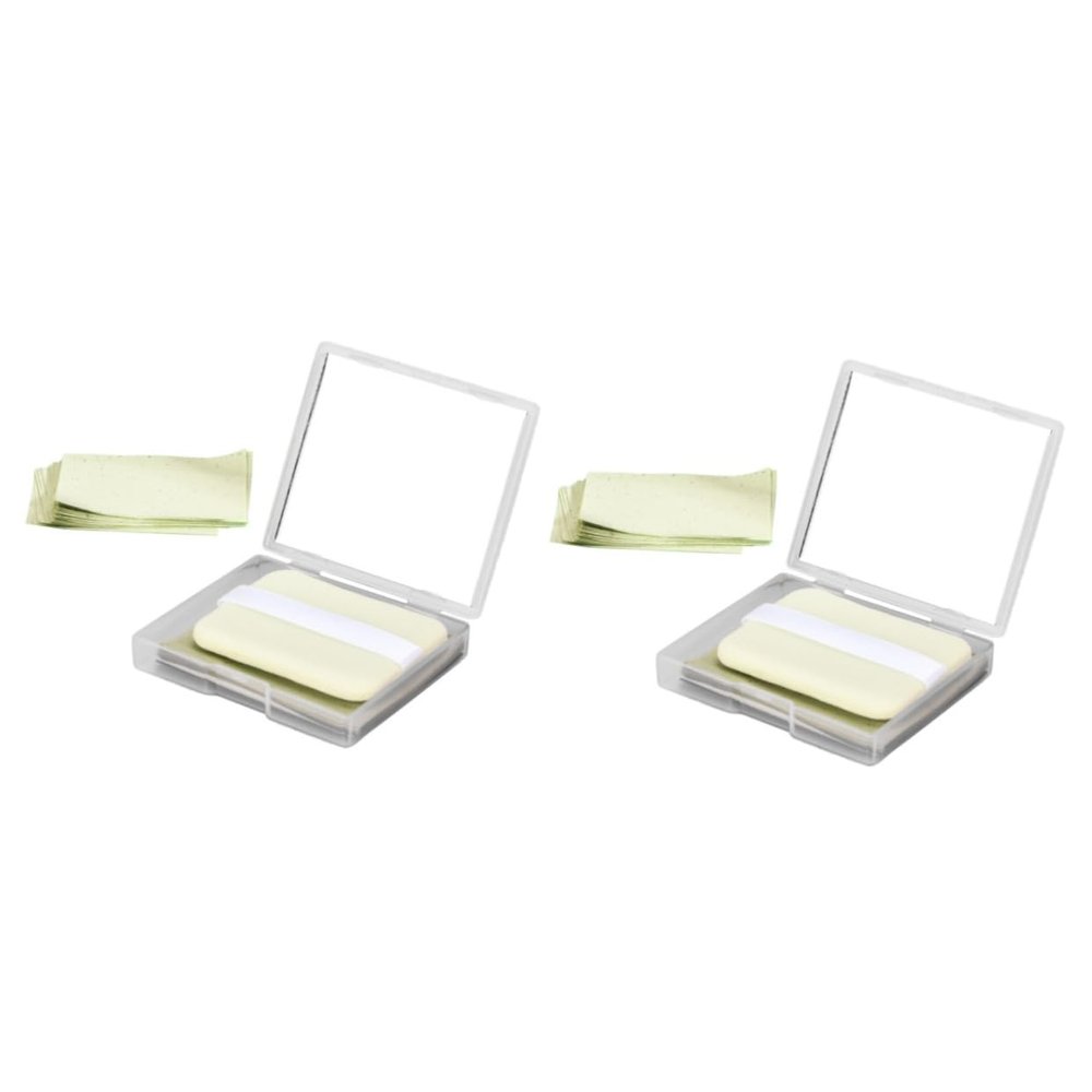 Mikinona 2sets Oil Absorbing Sheets Mirror Puff Tea Oil Control Blotting Paper for Oily Skin for Men Women